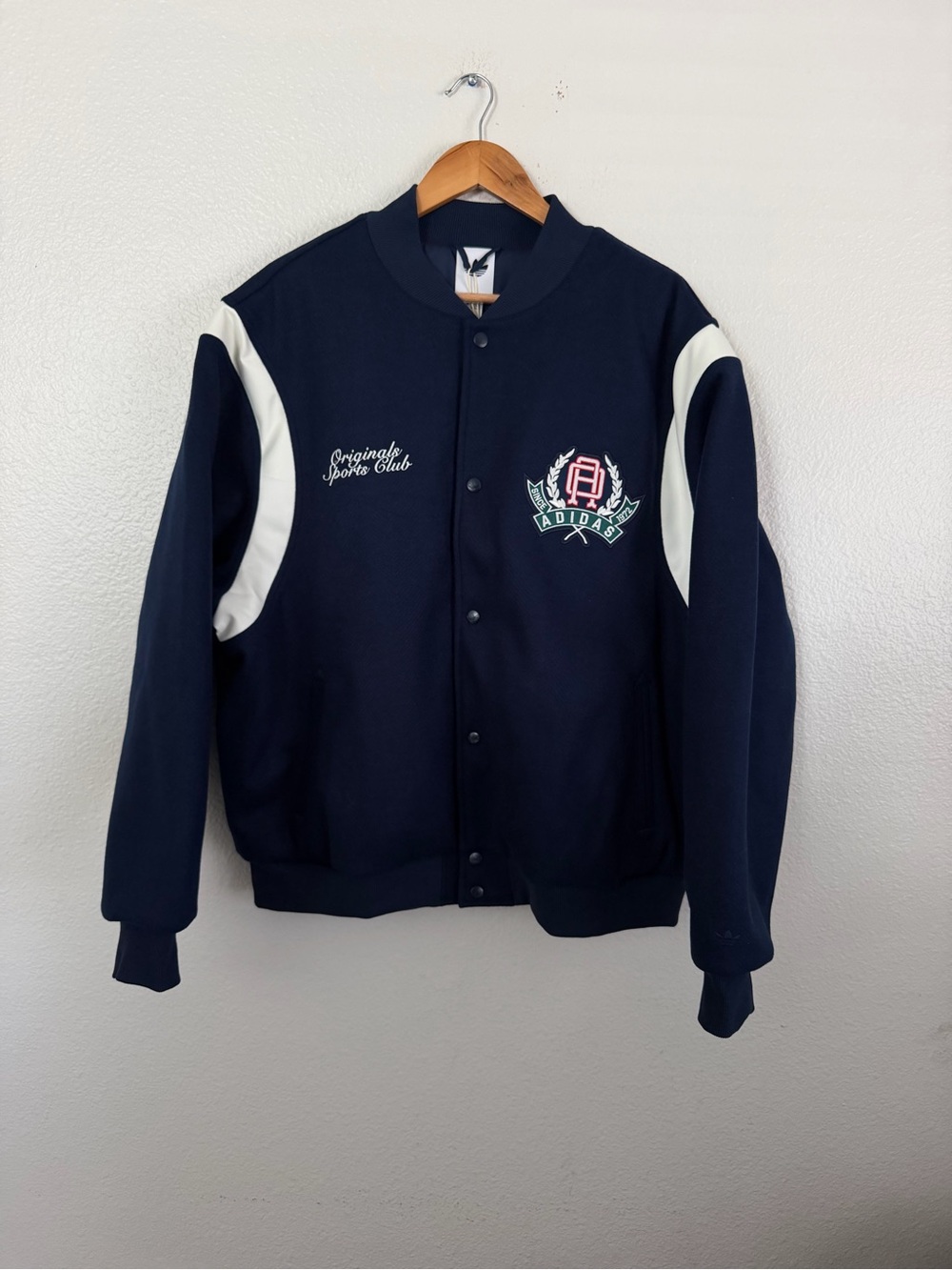 Adidas Originals Varsity Sport Club Quilted Bomber Jacket Navy Blue Men Size XL